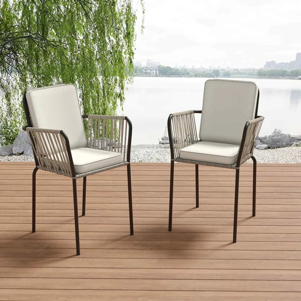 Patio Wicker Dining Chairs - Set of 2 - Renée Laurént