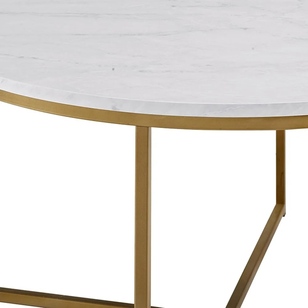 White Faux Marble Gold Base Coffee Table - Renée Laurént