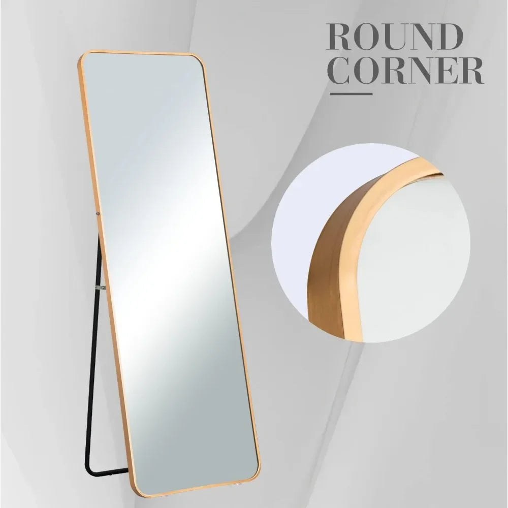 Full Body Round Corner Gold Mirror - Renée Laurént
