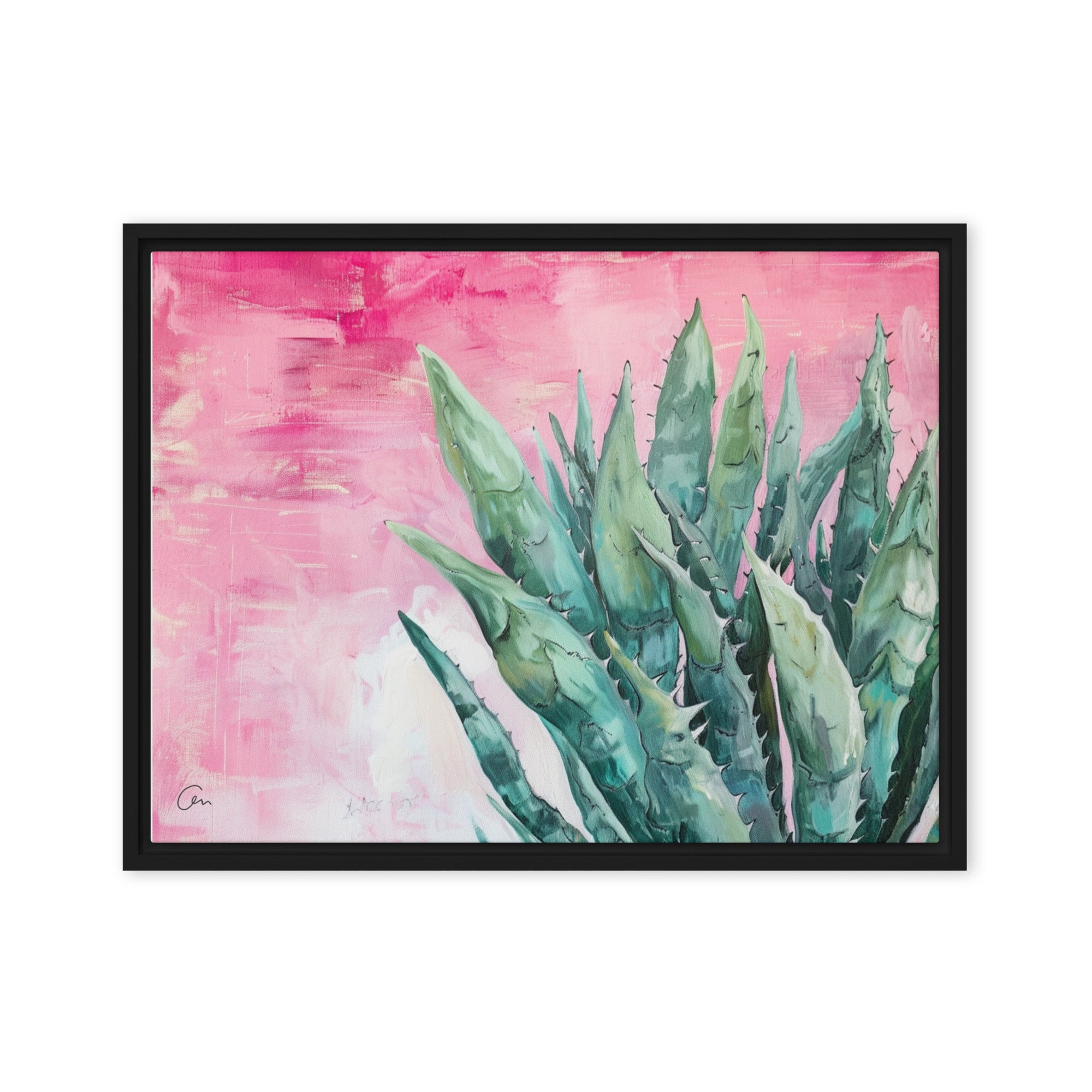 Green Over Pink - Framed canvas unique art - Renée Laurént