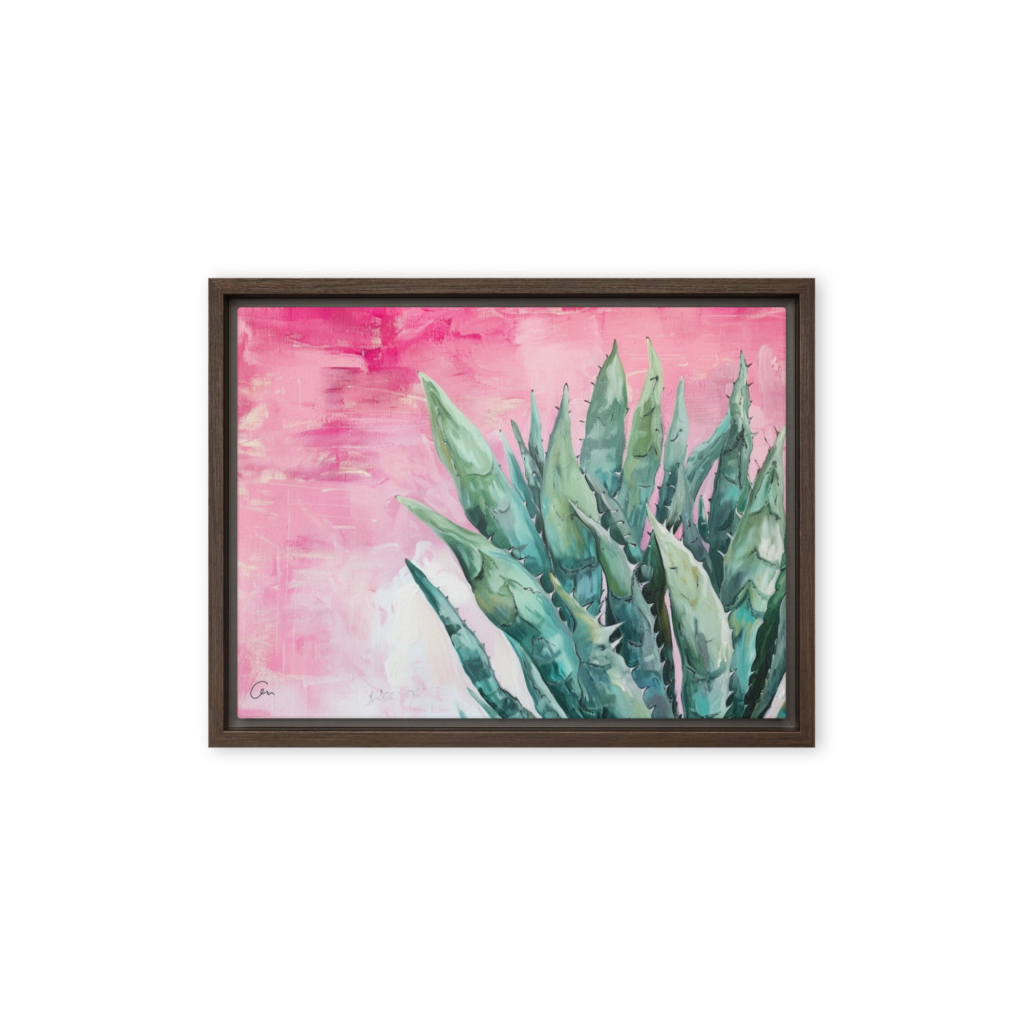 Green Over Pink - Framed canvas unique art - Renée Laurént