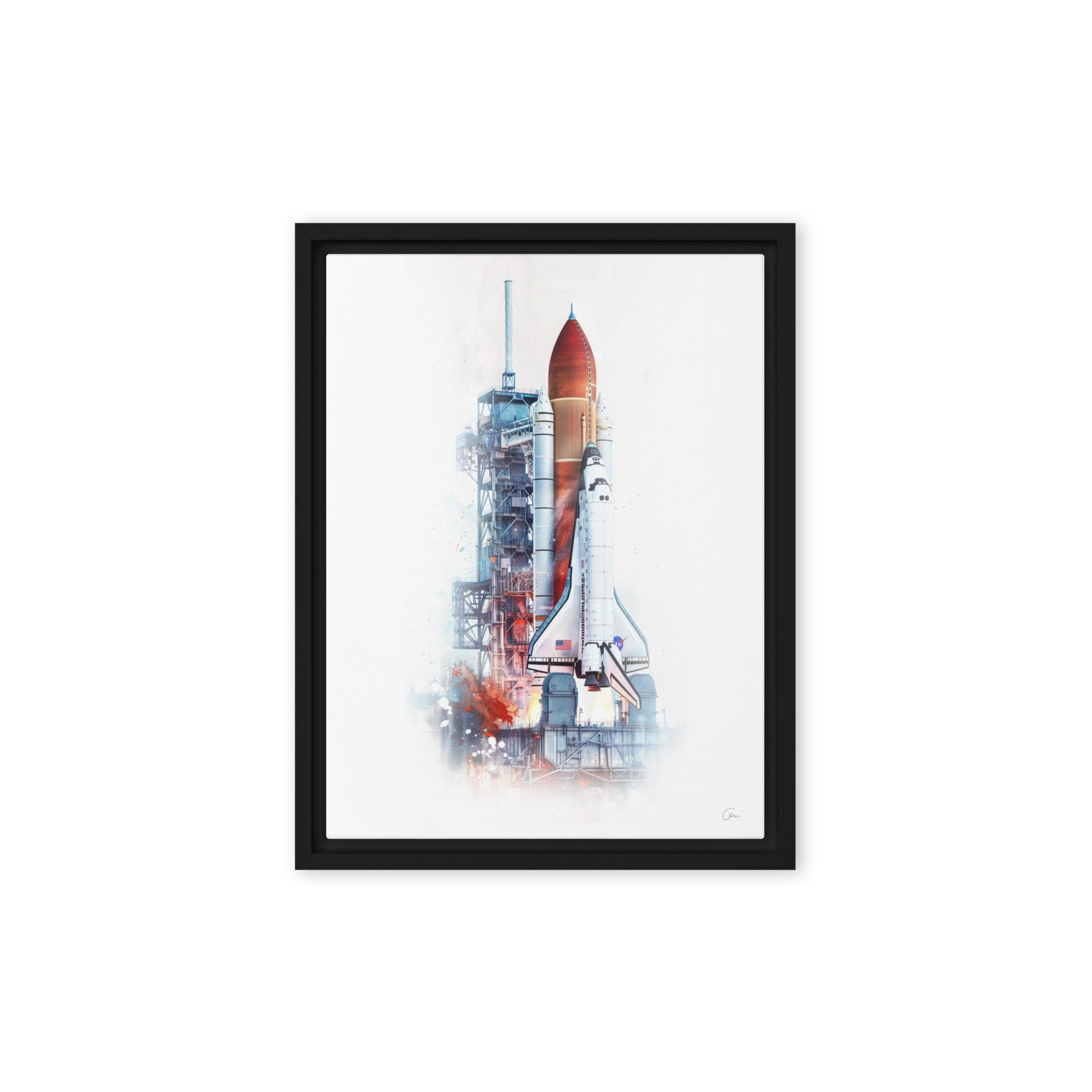 Space Ship - Framed canvas Unique art - Renée Laurént