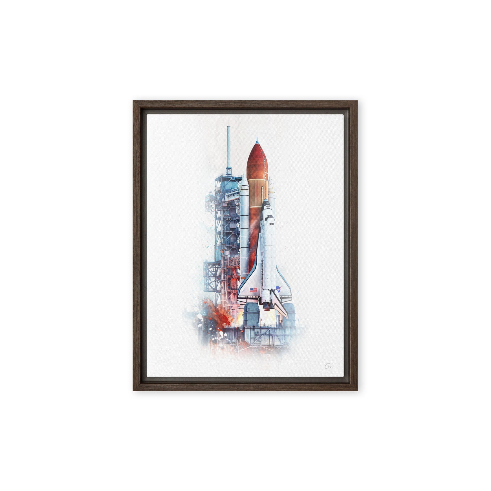 Space Ship - Framed canvas Unique art - Renée Laurént