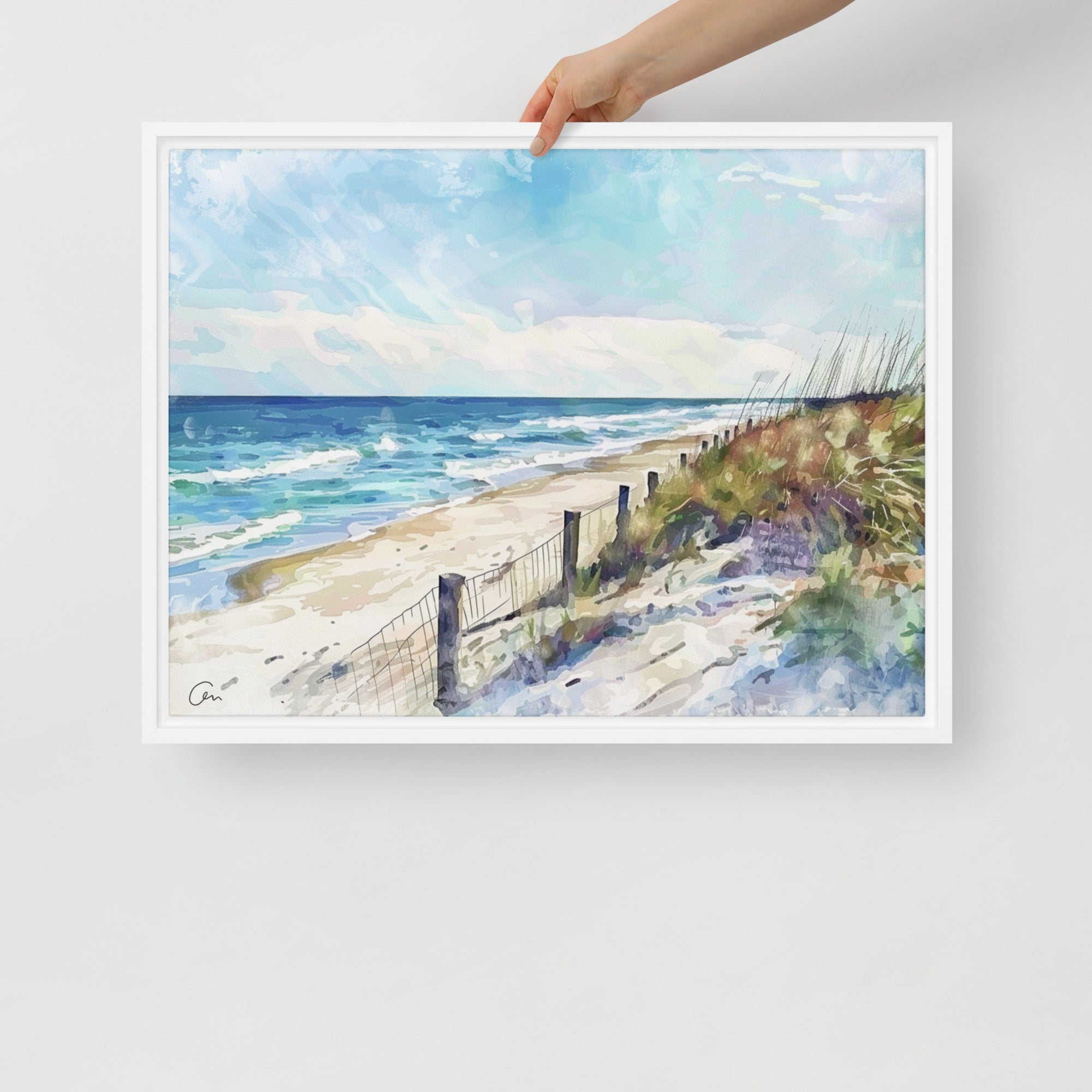 Sea-Side Fence - Framed canvas Unique Art - Renée Laurént